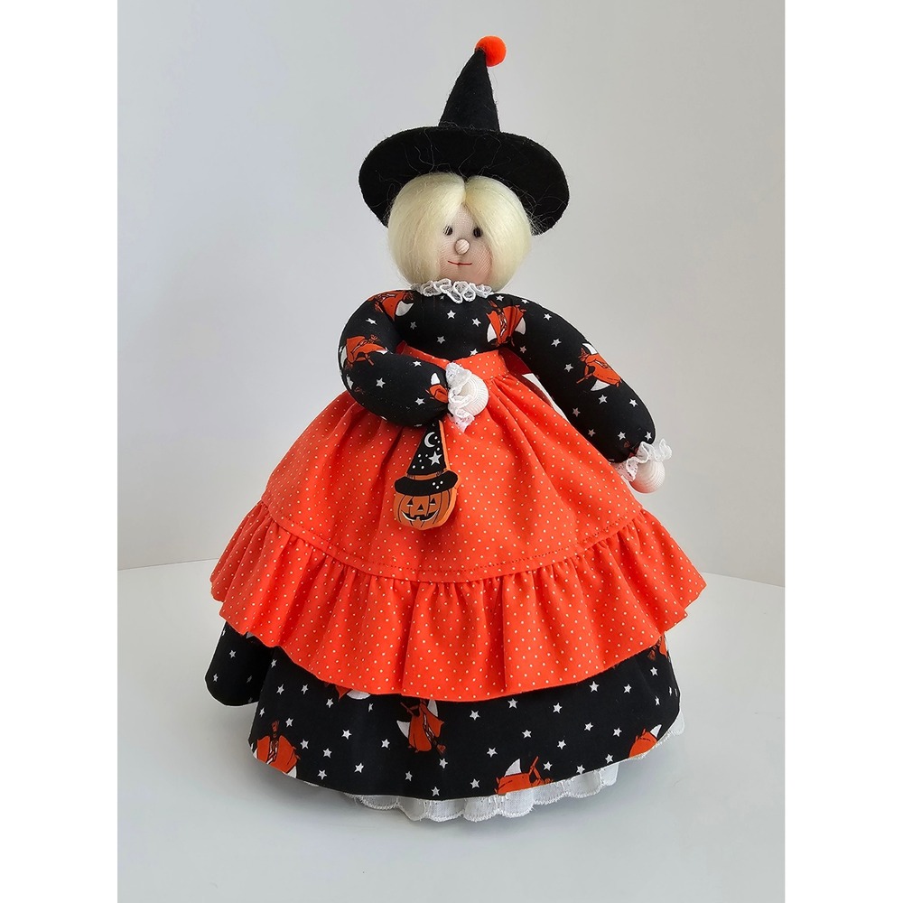 Halloween Witch Cloth Doll Soft Sculpture Decor 10.5" Country Craft Cottage Core